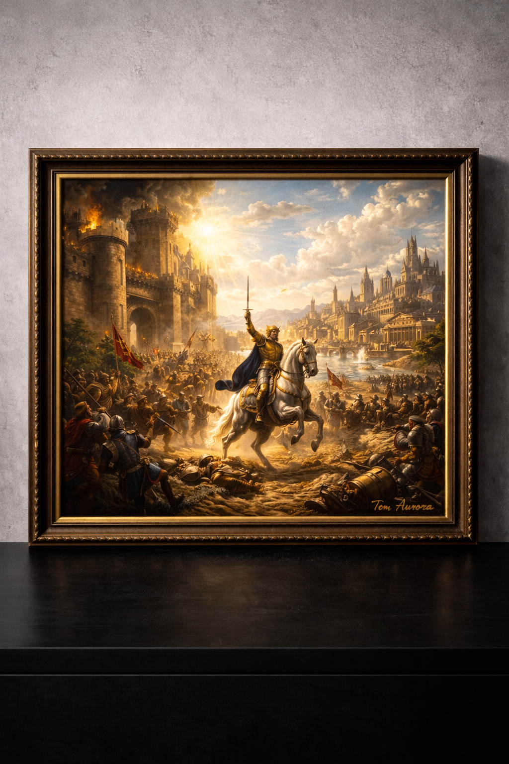 Medieval battle outside a fortified city