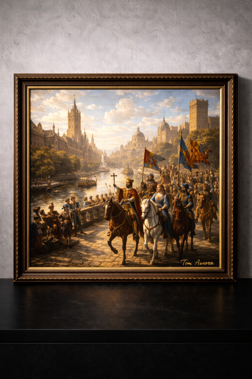 Royal procession across the bridge