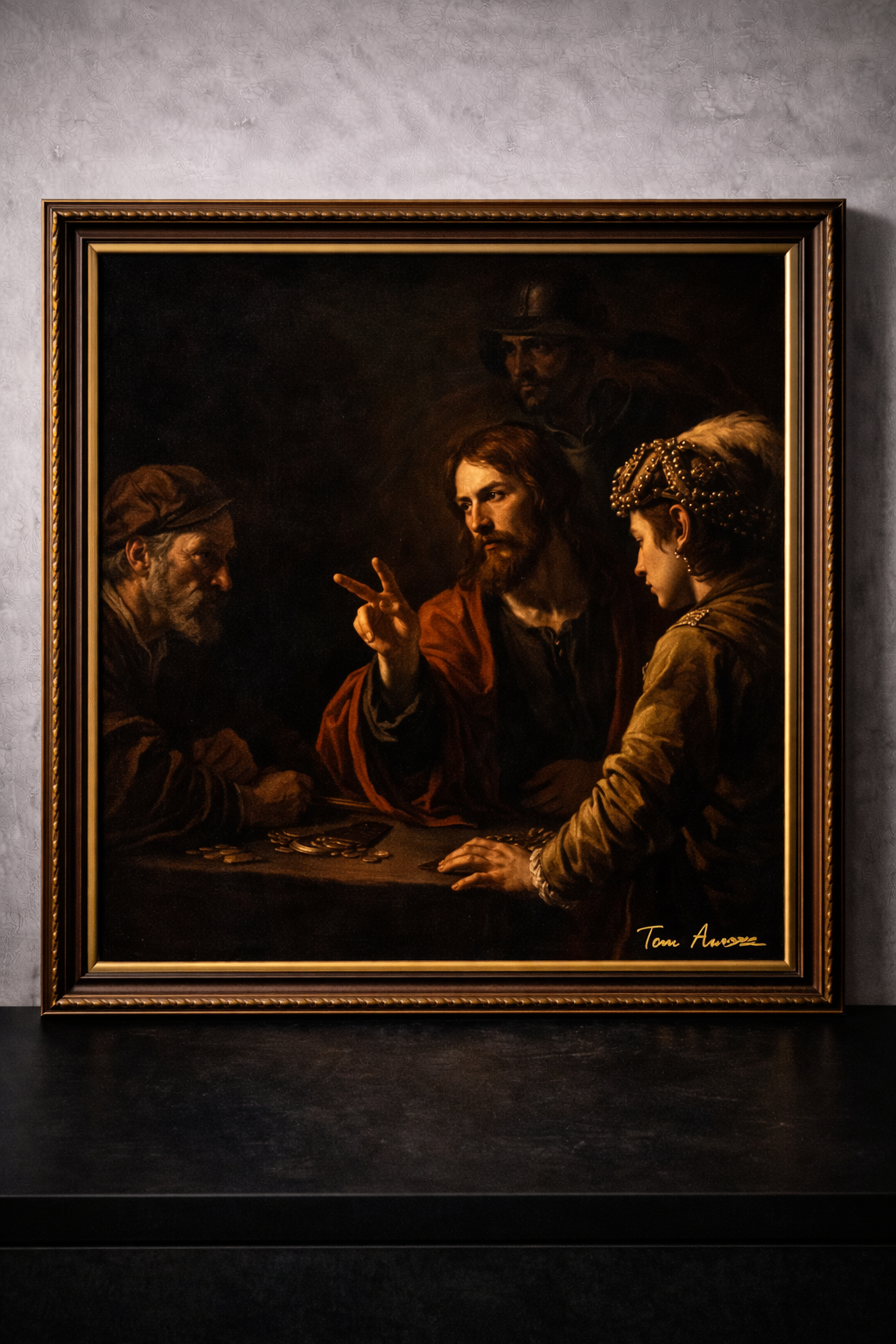 A dramatic exchange in shadow