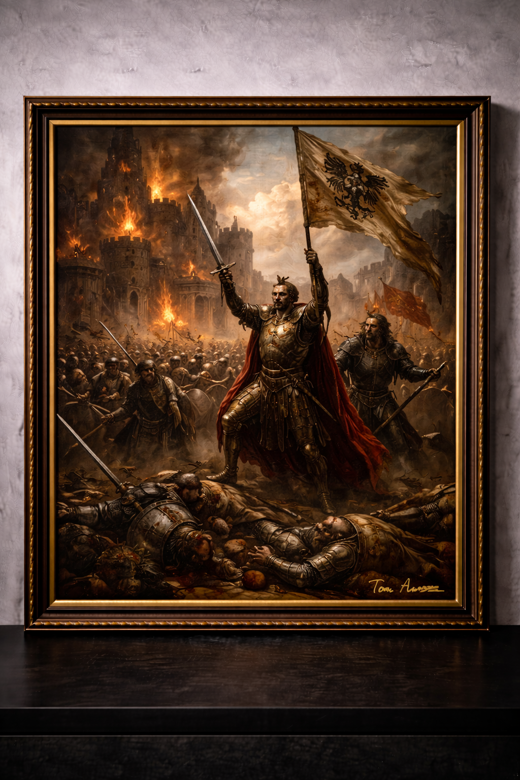 Medieval battle at dusk