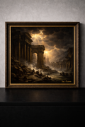 Ancient ruins beneath stormy skies
