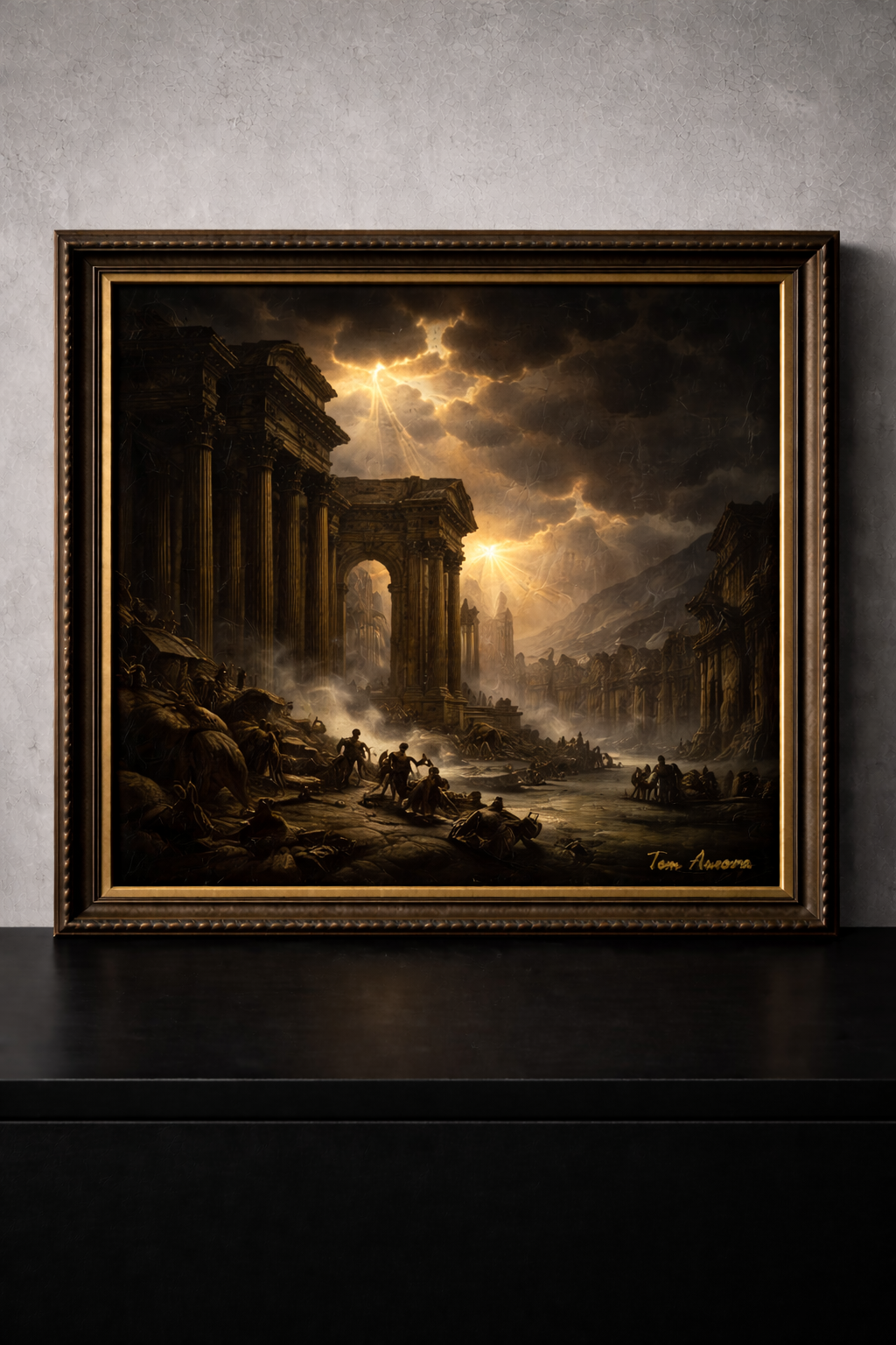 Ancient ruins beneath stormy skies