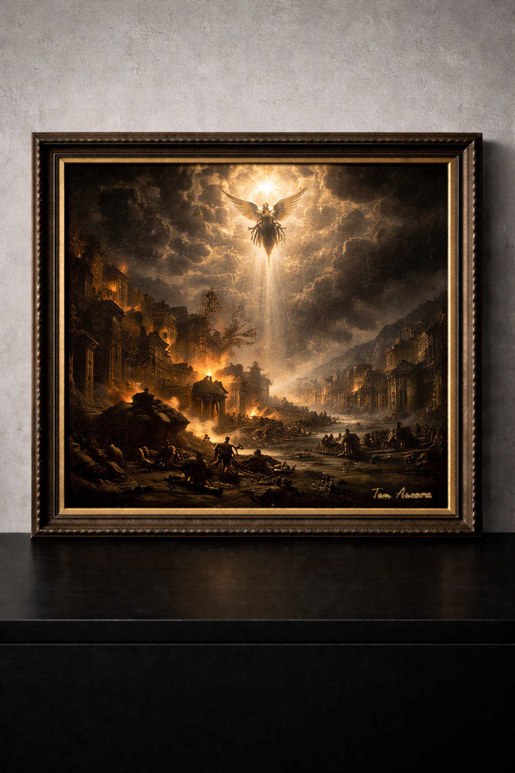 Apocalyptic descent of angels and fire